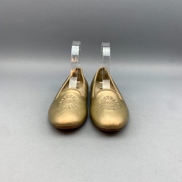 UGG Carey Ballet Flats -Leather & Sheepskin Girl Size 3Y Gold - Picture 3 of 12